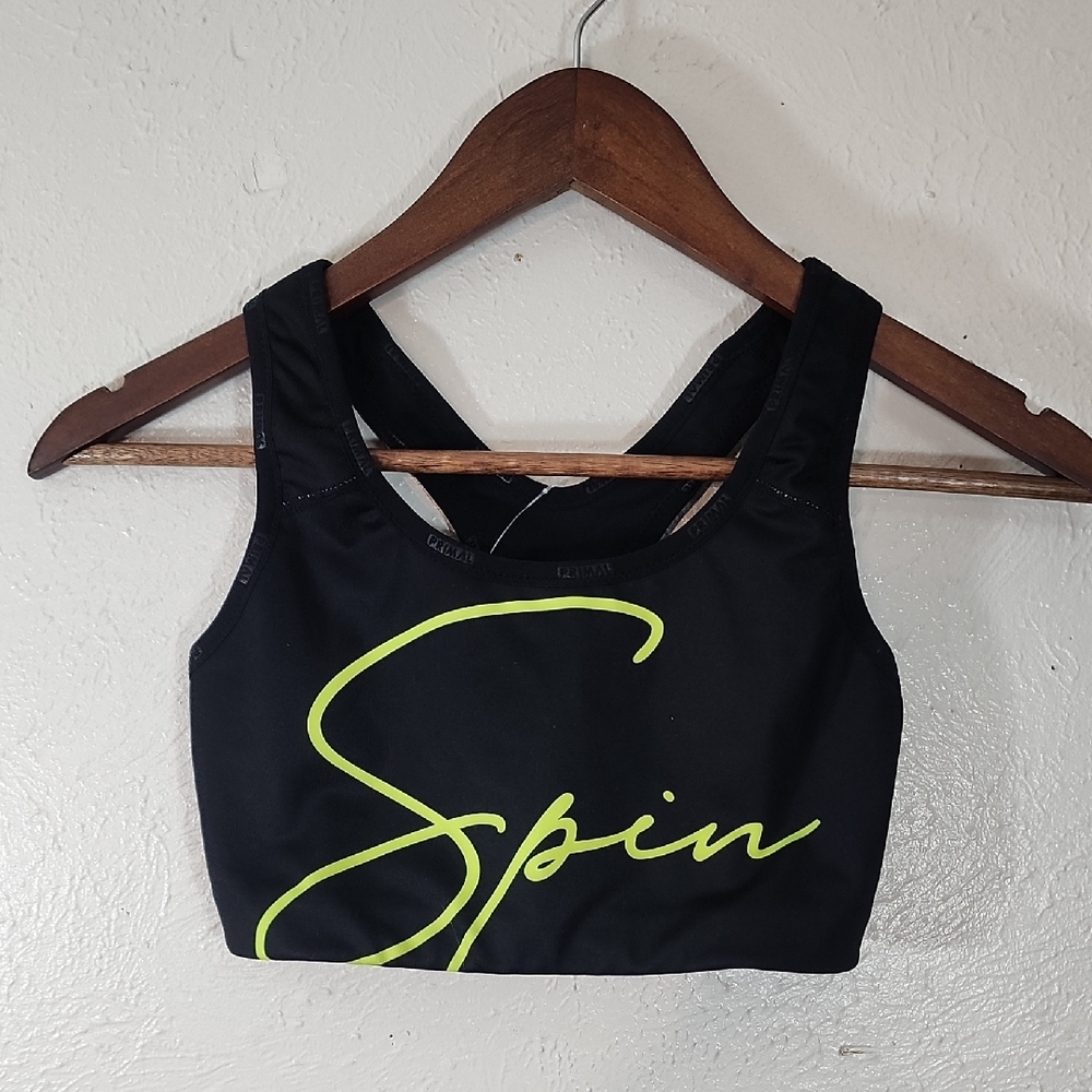 Primal Surge Black Cycling Sport's Bra with Neon Green Print "Spin" NWT XS